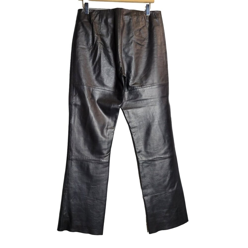 Vintage Womens 8 Black Buttery Soft Leather Flared Pants Lined Y2K‎ - Picture 2 of 9